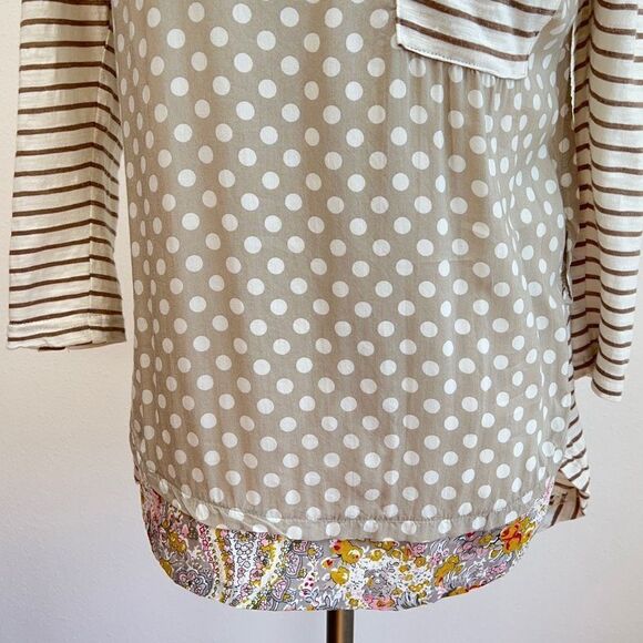 Anthropologie Postmark Top - Small - White/Tan Polka Dots Stripes and Floral - Picture 7 of 13